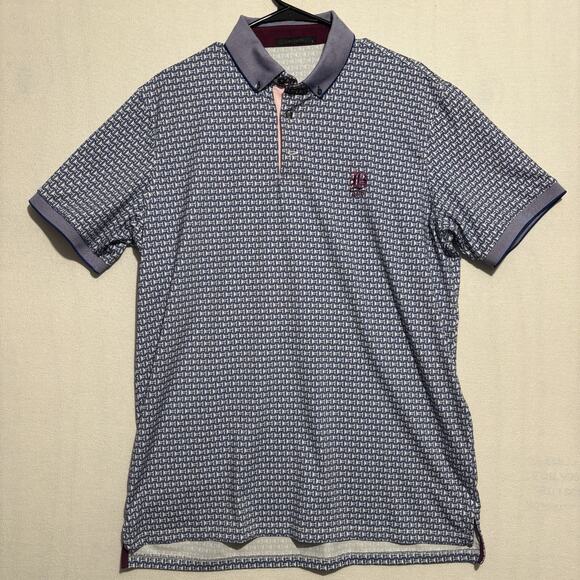 Greyson Polo Shirt Mens Large Blue Geometric AOP Golf Performance Short Sleeve - Picture 1 of 13